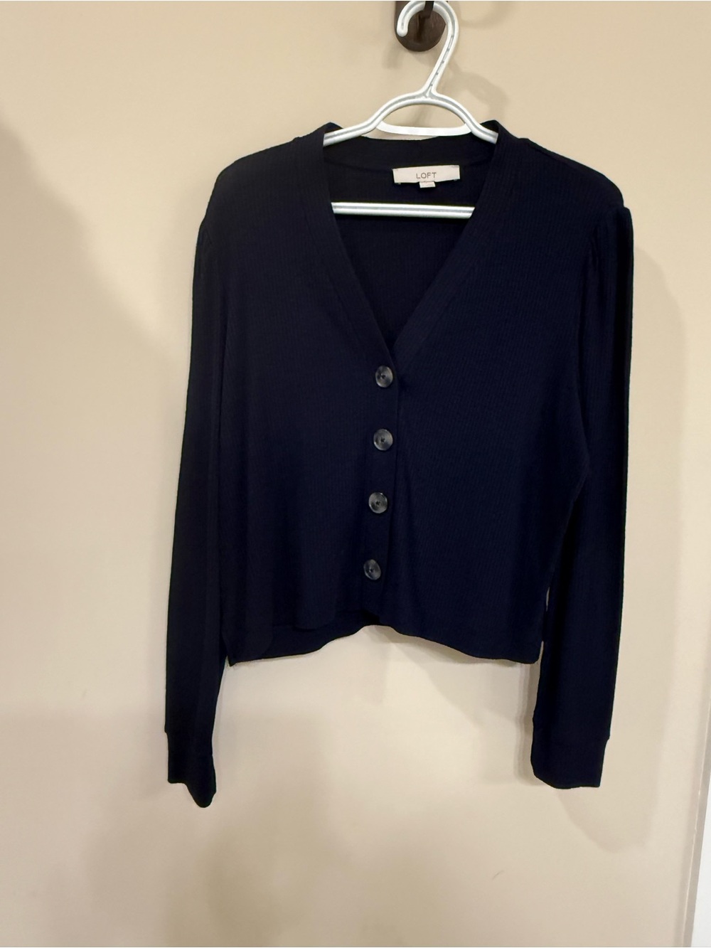 LOFT Navy V-Neck Button Front Cardigan